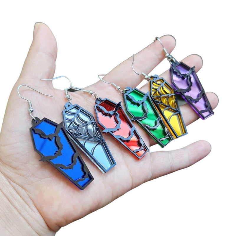 Wholesale Creative Retro Web Coin Personalized Plate Hollow Bat Acrylic Earrings