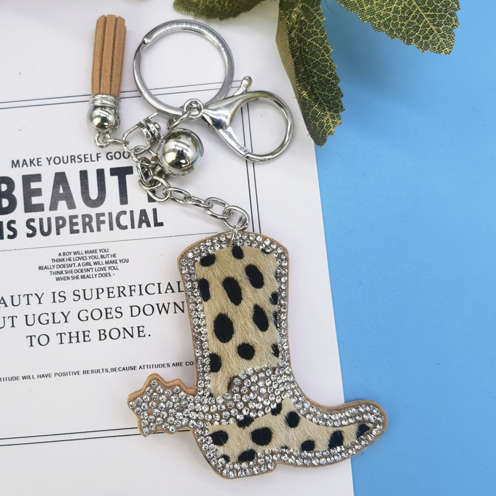 Wholesale Long leopard print horsehair boot keychain