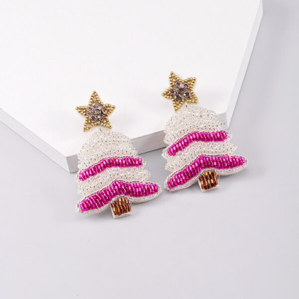 Wholesale Christmas Snowflake Christmas Tree Glass Diamond Handmade Pearl Rice Bead Earrings