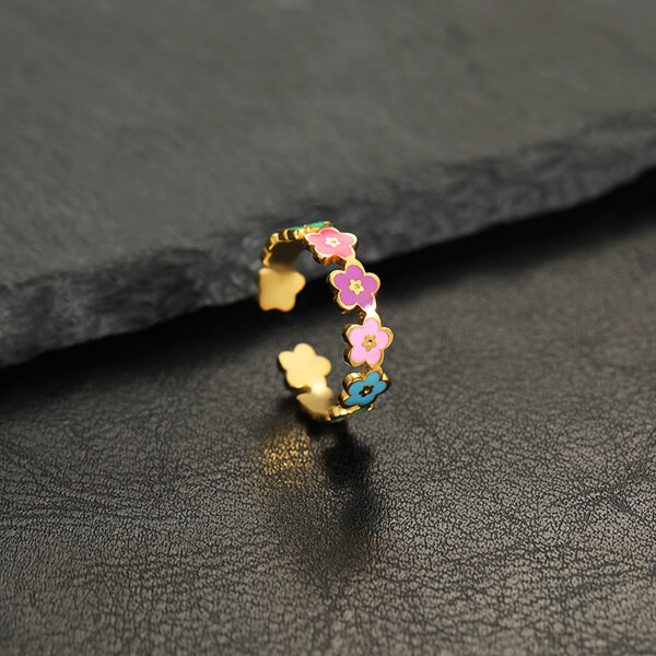 Wholesale Colorful Smiley Flower Opening Adjustable Stainless Steel Ring