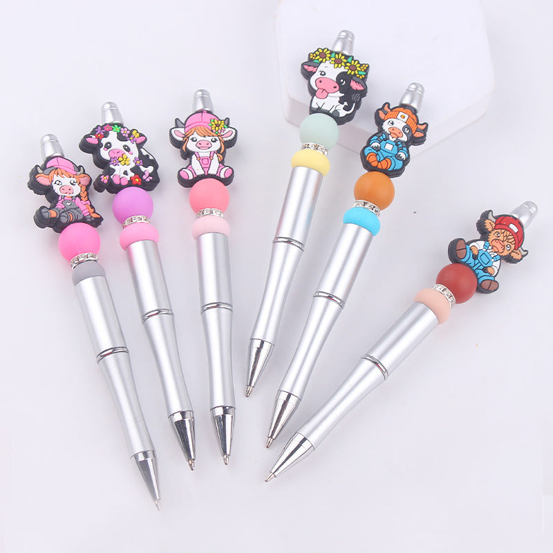 Wholesale Beaded Pens Cow Silicone Beads Plastic Multifunctional Ballint Pen