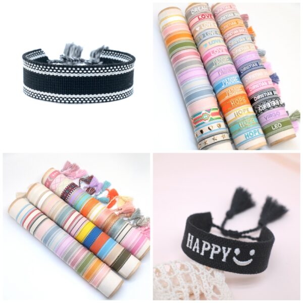 Wholesale Cord Embroiderable Logo Ethnic Style Letter Woven Tassel Bracelet
