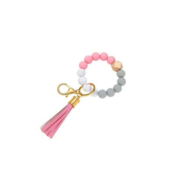 Wholesale Leopard Print Silicone Bead Leather Tassel Hand Wrist Keychain