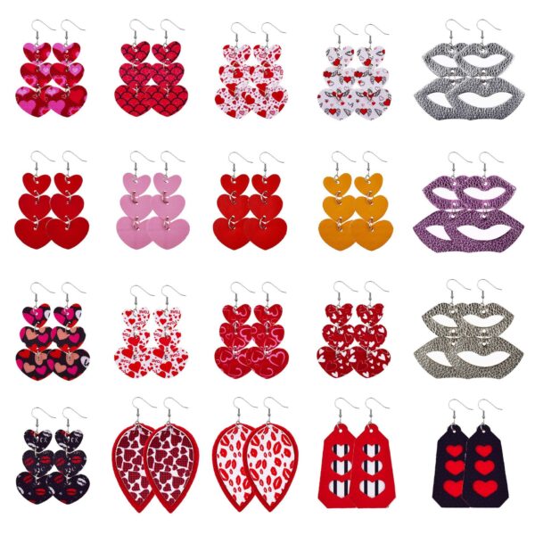 Wholesale Valentine Hearts Leather Earrings