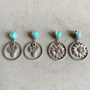 O1CN013Ph1Qb1v6NqTCUw1T__2208452356123-0-cib Wholesale Western Style Cactus Sunflower Alloy Turquoise Earrings