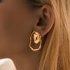 Wholesale Irregular Pleated S925 Silver Needle Round Vintage Gold-plated Earrings
