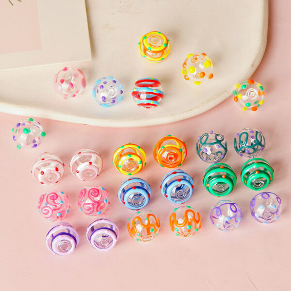 Wholesale 14mm Polka Dot Line Hollow Glass Beads
