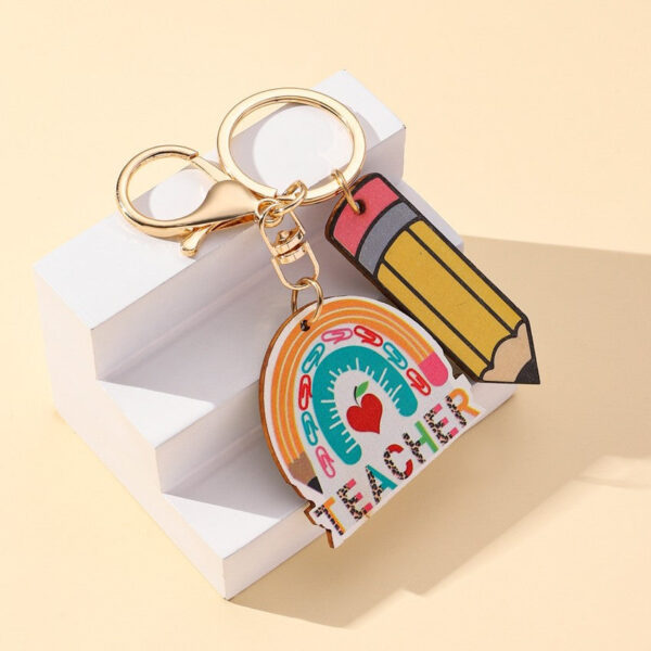 Wholesale Wooden Rainbow Pencil Teacher's Day Gift Keychain