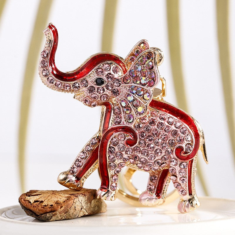 Wholesale Alloy Oil ipping Diamond Elephant Keychain