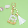 Wholesale White Tassel 26 Letter Crystal Resin Keychain