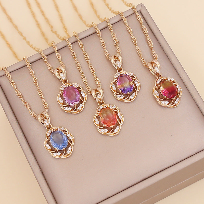 Wholesale Multi-color Diamond Suower Necklace