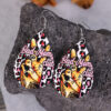 Wholesale Teardrop Pink Leopard Leather Earrings