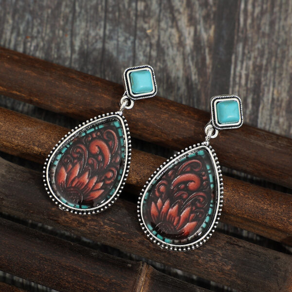 O1CN013ojEw21qyMbgXsA9C_2206372095564-0-cib Wholesale Droplet Sunflower Turquoise Bohemian Vintage Earrings