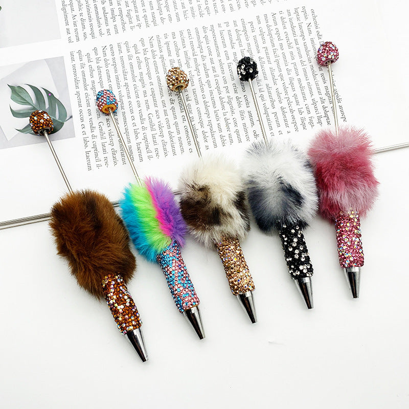 wholesale beadable pens Leopard Fur Ball Heavy Industries DIY Full of Diamonds Rainbow Color Cute Ballint Pen