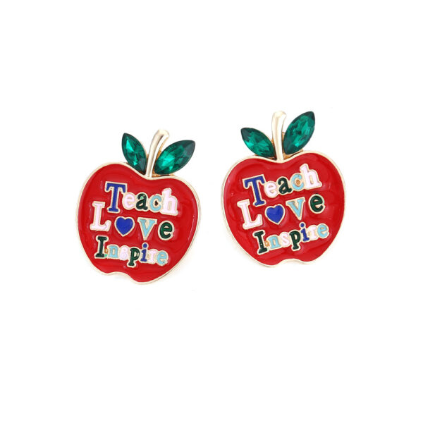Wholesale Teacher's Day Color Diamond Apple Alloy Earrings