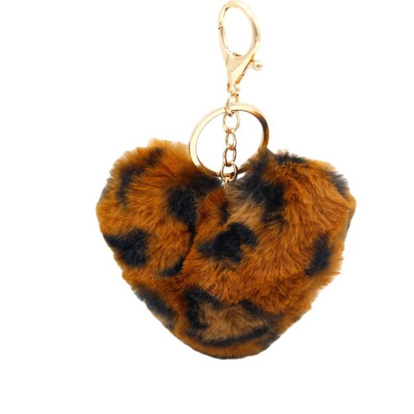 wholesale Imitation Rex Rabbit Fur Leopard Heart Keychain