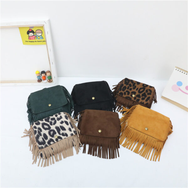 Wholesale Suede Leopard Print Tassel Kids Messenger Bag
