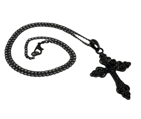 Wholesale Alloy Black Rose Hollow Gothic Cross Pendant Necklace