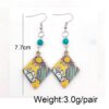 Wholesale Western Style Turquoise Cactus Sunset Wooden Earrings