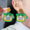 Wholesale Saint Patrick's Day Three Leaf Clover Dwarf Acrylic Earrings