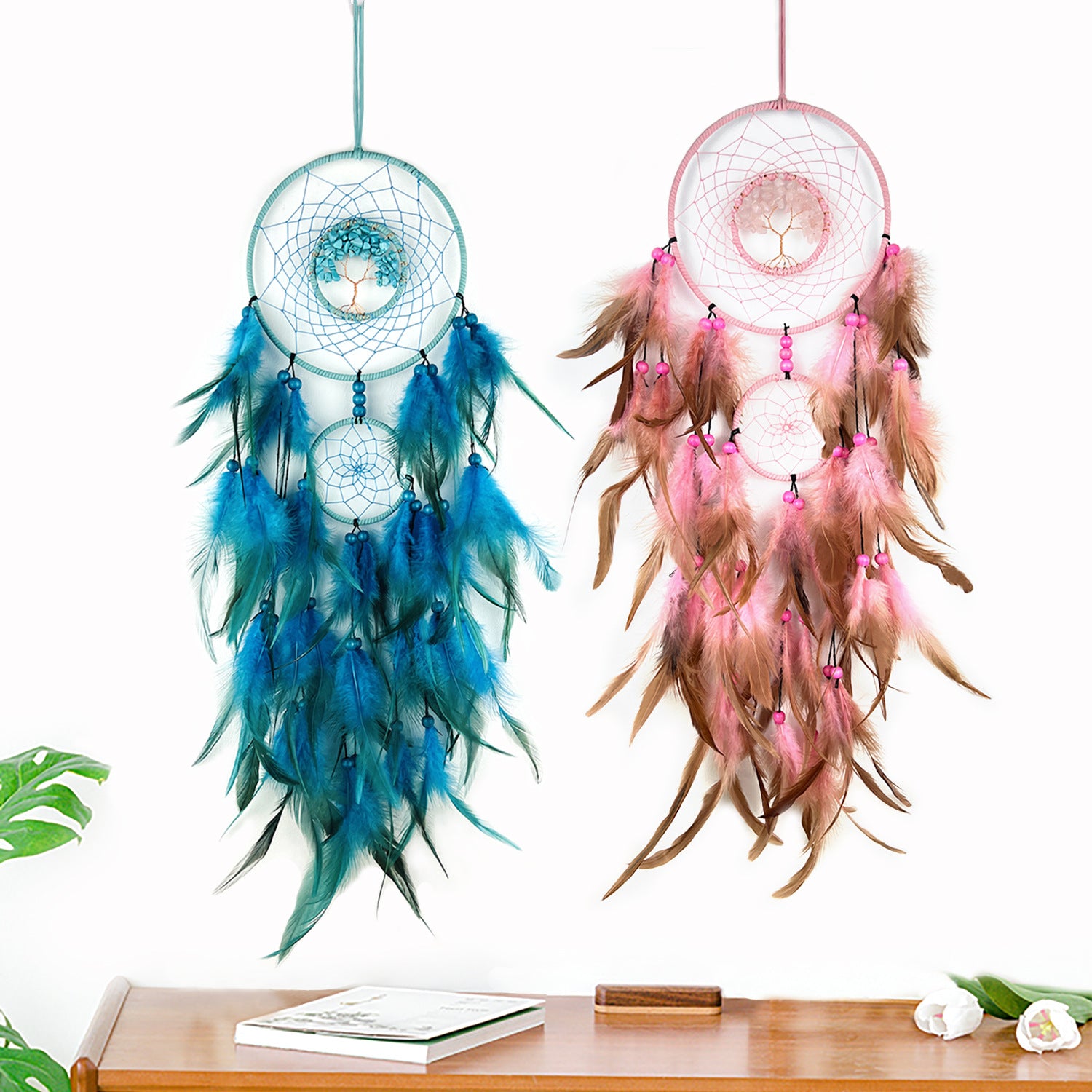 Wholesale Colorful Crystal Stone Hand-woven Creative eam Catcher