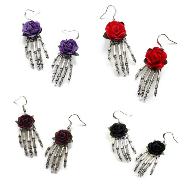 O1CN0146pcke2AxFoud61Ql__2211111958269-0-cib Wholesale Skeleton Hand Red Rose Gothic Alloy Earrings