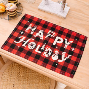 Red and black plaid printed placemat B HAPPY HOLIDAY