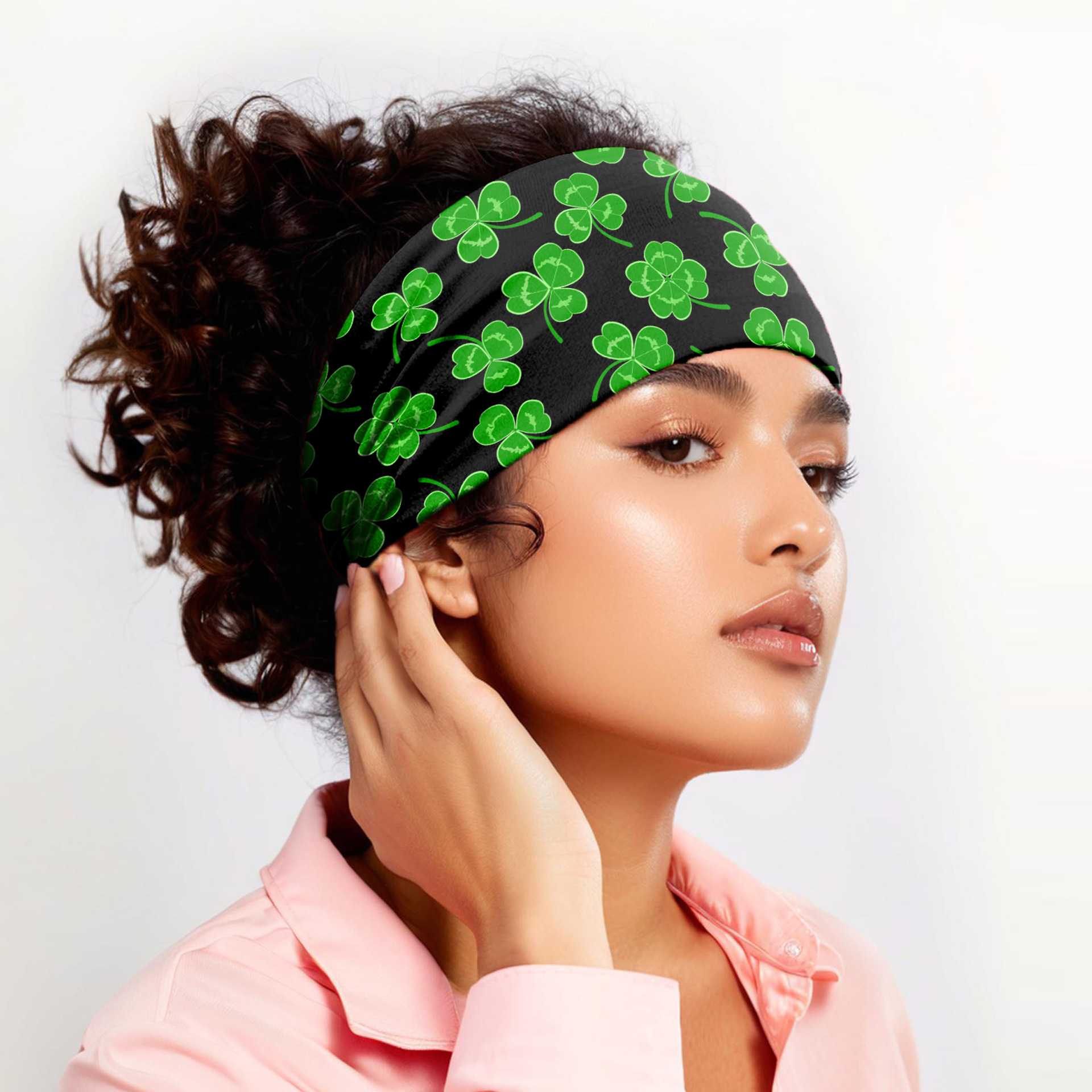 Wholesale St. Patrick's Day printed clover elastic wide headband