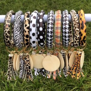 Wholesale Leopard Houndstooth Zebra Tassel Leather Wrist Keychain