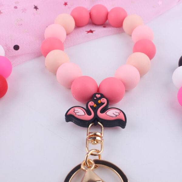 Wholesale Cartoon Valentine's Day Leopard Print Love Swan Silicone Beaded Wrist Keychain