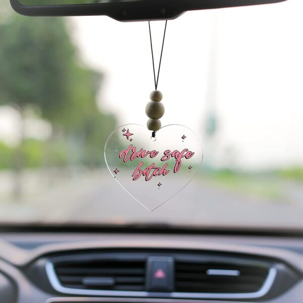 Wholesale Pink Heart Rearview Mirror Beaded Acrylic Car Accessories