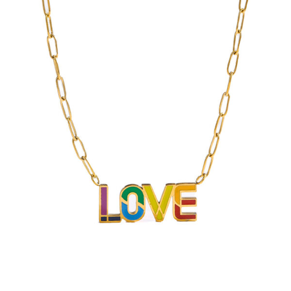 Wholesale Letter Rainbow Pendant Titanium Steel Necklace