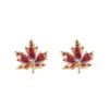 Wholesale Red Zircon Maple Leaf Copper Earrings