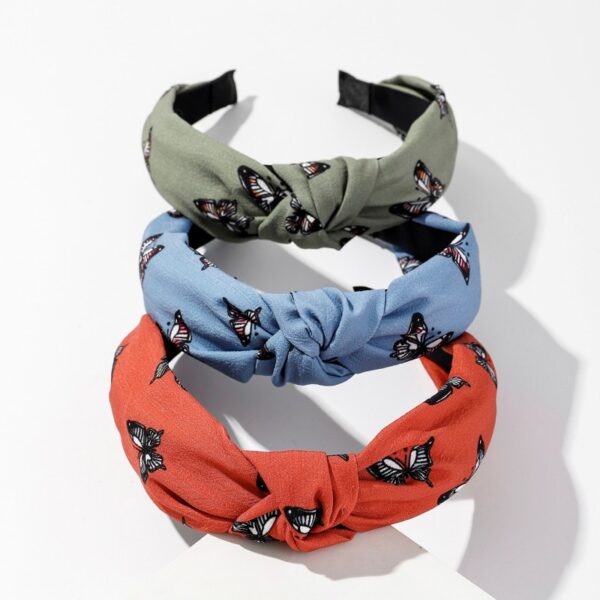 Wholesale Art Butterfly Knotted Wide Border Cute Printed Floral Headband