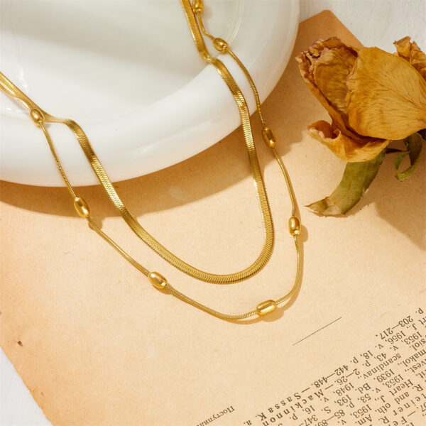 O1CN014OZPLl1TS5Wv8MgVb_3476002380-0-cib Wholesale Rice Grain Bead Blade Chain Double Layer Stacked Titanium Steel Necklace