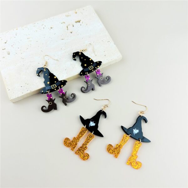 Wholesale Halloween Acrylic Wizard Hat Boots Printed Earrings