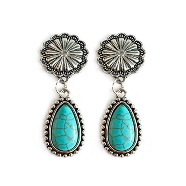 O1CN014VwVmQ1zp38d0Pwed_2215459036762-0-cib Wholesale Western Style Bull Head Sunflower Inlaid Turquoise Metal Earrings