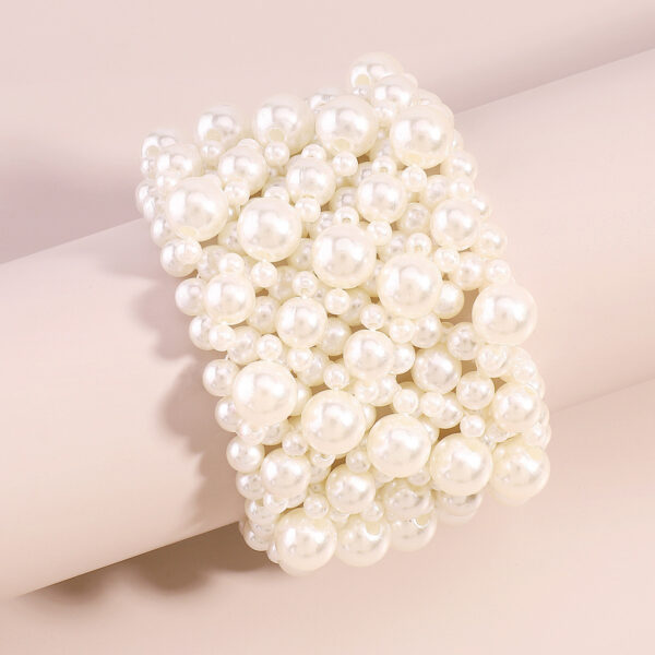 Wholesale Geometric Multi-Row Stretch Wide Pearl Bracelet