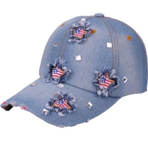 #2 Cowboy Blue Burr Five-pointed Star National Flag Hat / Adjustable