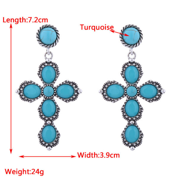 O1CN014bDd3o2LDsVpSiTja_2206398079659-0-cib Wholesale Bohemian Retro Ethnic Style Alloy Turquoise Cross Earrings