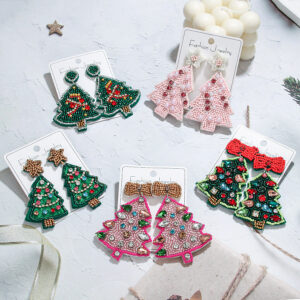 Wholesale Christmas Series Christmas Tree Rice Bead Earrings