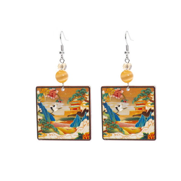 Wholesale Auspicious Three-dimensional Printed Geometric Square Acrylic Earrings