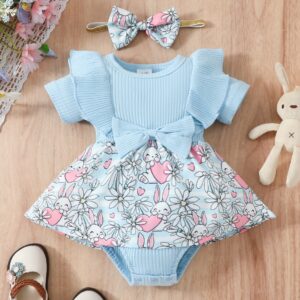 Sky blue rabbit romper / 0-3M