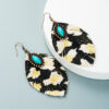 Wholesale Horsehair Genuine Leather Leaf Tassel Vintage Turquoise Leopard Earrings