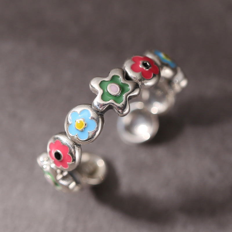 Wholesale Alloy Color op Oil Small Flower Opening Adjustable Ring