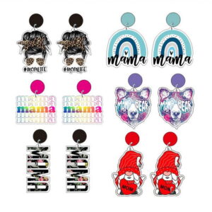 Wholesale 2022 new European and American festival Mother's Day mama jewelry acrylic mother rainbow pendant bear mom earrings ins