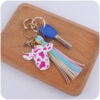 Wholesale Cartoon Western Bull Head Wooden Colorful Long Tassel Keychains