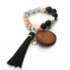 Wholesale Silicone Wooden Beads Leather Tassel MAMA Wrist Keychain