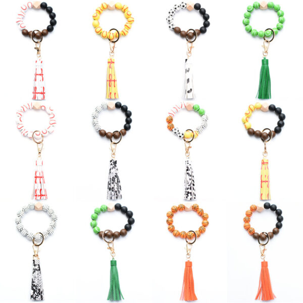 Wholesale Ball Wooden Beads Beaded Wrist Keychain