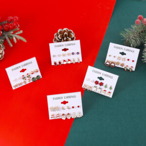 Wholesale Christmas Santa Claus Drops Oil Snowflake Bells Christmas Tree Alloy Earrings